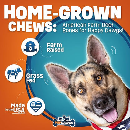 Dog Bones for Aggressive Chewers | 7-8" Hickory Smoked Flavor Beef Shank Bones | Dog Bones for Medium Dog | All Natural Dog Bone Treats Made in The USA - Individually Wrapped (3 Piece Pack)