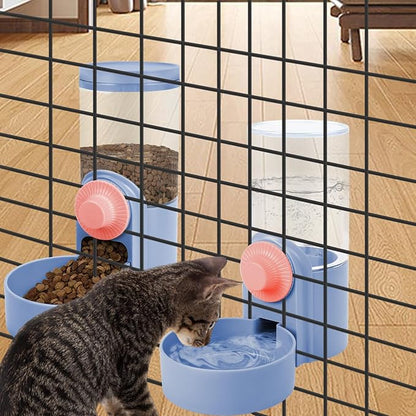 Hanging Cage Automatic Small Pet Food Bowl Water Bottle Dispenser, 1L Auto Gravity Pet Feeder and Waterer Set Kennel Feeding Station Crate Feeder Dish for Puppy Cats Rabbit Ferret (Purple)