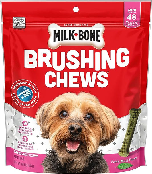 Milk-Bone Fresh Breath Brushing Chews, 48 Mini Daily Dental Dog Treats Scrubbing Action Helps Clean Teeth