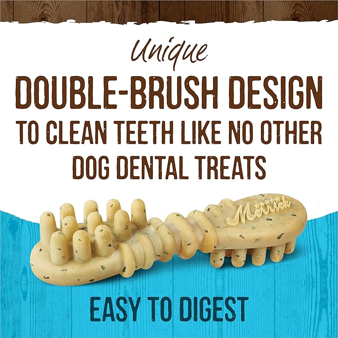 Merrick Fresh Kisses Natural Dental Chews, Toothbrush Treat Shape Infused With Real Mint, Small Dogs 15-25 Lbs - 36 ct. Box