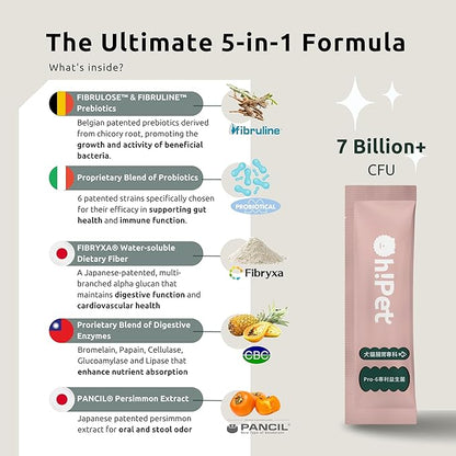 5-in-1 Digestive Probiotics Powder for Dogs & Cats - 7 Billion CFUs, Prebiotics, Digestive Enzymes & Dietary Fiber - 30 Packets (Codfish)