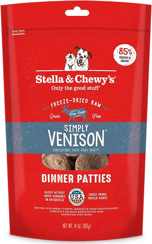 Stella & Chewy's Freeze Dried Raw Dinner Patties – Grain Free Dog Food, Protein Rich Simply Venison Recipe – 14 oz Bag