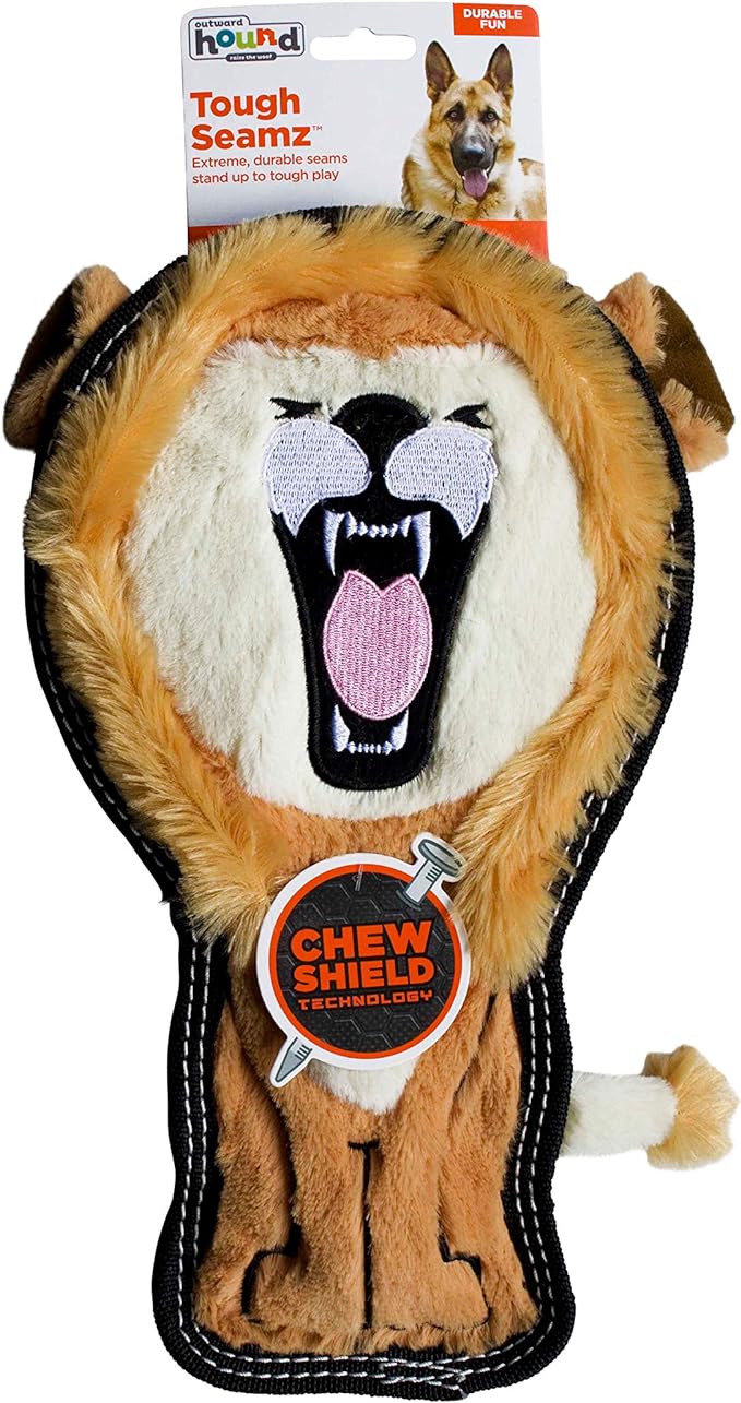 Outward Hound Tough Seamz Lion Plush Dog Toy, Medium