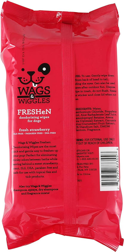 Wags & Wiggles Freshen Deodorizing Wipes for Dogs Eliminate Odors from Your Dog's Coat Fresh Strawberries Easy and Convenient Way to Freshen Your Pet without A Bath (Pack of 1,100 Count Total)