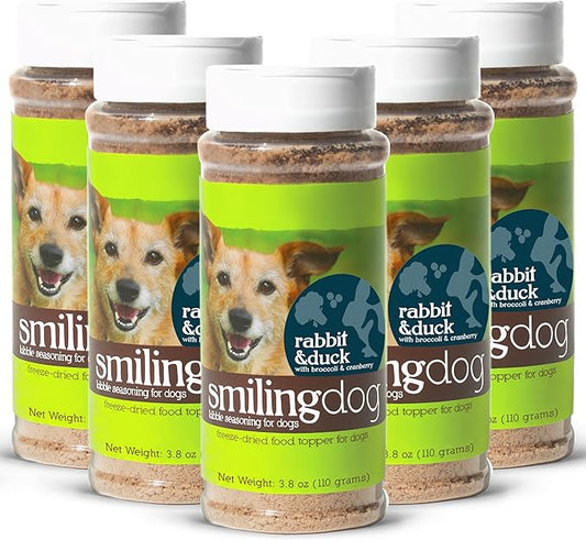 Herbsmith Kibble Seasoning – Freeze Dried Rabbit & Duck – DIY Raw Coated Kibble Mixer - Dog Food Topper for Picky Eaters, 3.8 oz [Bundle x5 Units]