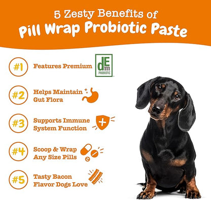 Zesty Paws Pill Wrap Probiotic Paste for Dogs - Immune & Digestive System Support - Bacon Flavor - with DE111 Bacillus subtilis - Pockets Any Pill, Tablet & Capsule for Your Dog - 60 Portions…