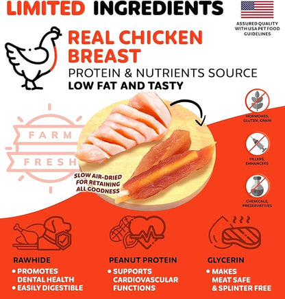 Chicken Jerky Wrapped Rawhide Sticks - Supports Dental Health Dog Treats, Grain Free, High Protein, Low-Calorie - Real Chicken - Chews, 12 oz