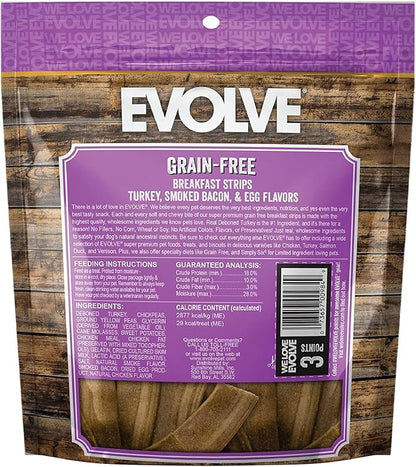 Evolve Grain Free Turkey, Bacon and Egg Flavored Breakfast Strips Dog Treats, 25oz
