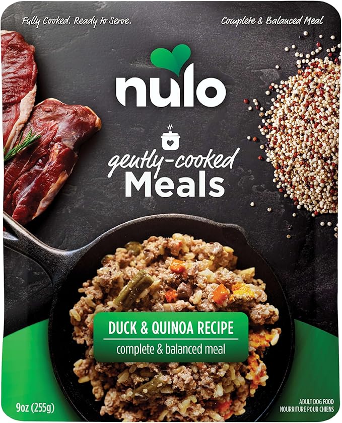 Nulo Gently-Cooked Meals Complete and Balanced Adult Wet Dog Food, Duck & Quinoa, 9 Ounce, 8 Count