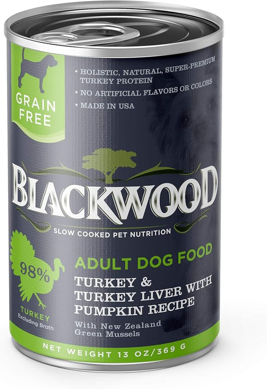 Blackwood Pet Food Blackwood Pet Grain Free Wet Dog Food Made in USA [All Natural Canned Dog Food], Turkey & Turkey Liver with Pumpkin, 13 oz. can, Pack of 12
