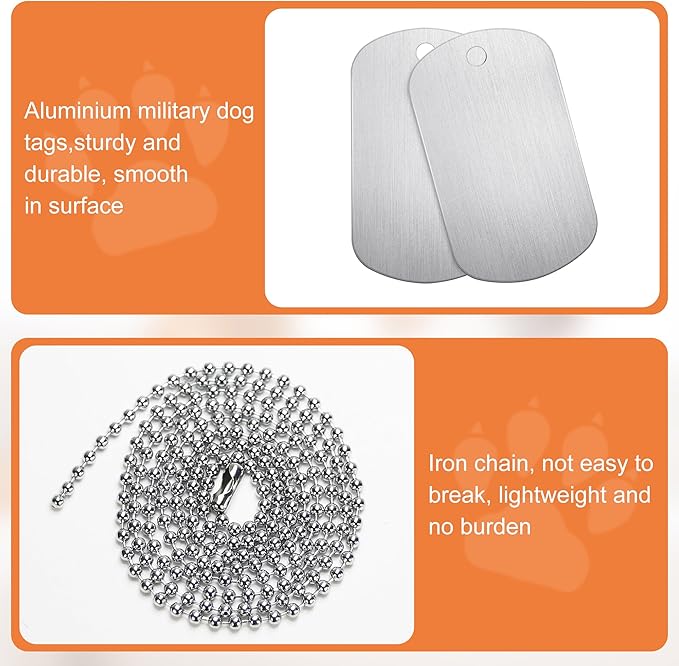 100Pcs Military Dog Tags Set, 50Pcs Aluminum Blank Dog Tags and 50Pcs Iron Necklace Chain, Dog Tags Engraved for Pets, Perfect for DIY Decorative Craft Pet Dog ID Tags, Silver