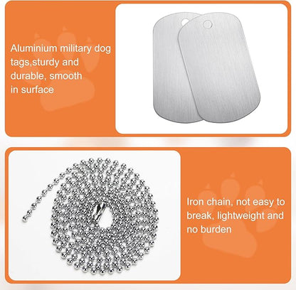 100Pcs Military Dog Tags Set, 50Pcs Aluminum Blank Dog Tags and 50Pcs Iron Necklace Chain, Dog Tags Engraved for Pets, Perfect for DIY Decorative Craft Pet Dog ID Tags, Silver