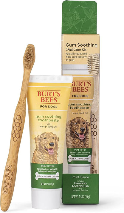 Burt's Bees for Pets Care+ Oral Care Kit, Gum Soothing Dog Toothpaste with Hemp Seed Oil and Bamboo Dog Toothbrush - Dog Tooth Brushing Kit for Dog Dental Care from Burt's Bees
