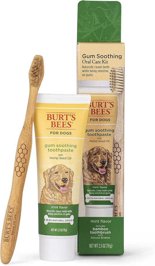 Burt's Bees for Pets Care+ Oral Care Kit, Gum Soothing Dog Toothpaste with Hemp Seed Oil and Bamboo Dog Toothbrush - Dog Tooth Brushing Kit for Dog Dental Care from Burt's Bees