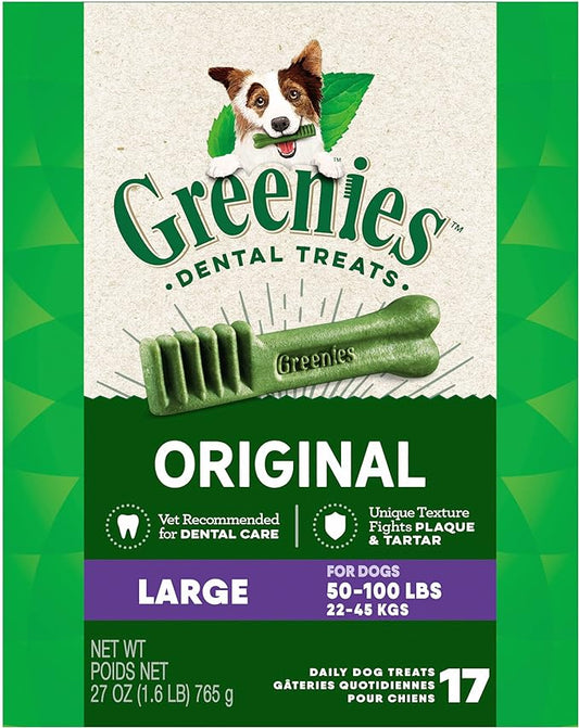 Greenies Original Large Natural Dental Care Dog Treats, 27 oz. Pack (17 Treats)