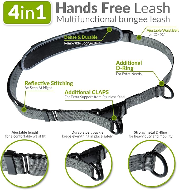 Hands Free Dog Leash for Running +Training Leash Walking & Double Dog Leash Coupler Set, Fits 2 Dogs - Bungee Leash & Reflective Leash - Adjustable Waist Belt & Retractable Leashes Take Yankee