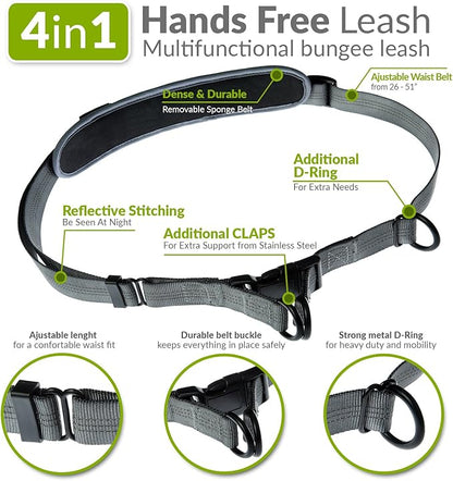 Hands Free Dog Leash for Running +Training Leash Walking & Double Dog Leash Coupler Set, Fits 2 Dogs - Bungee Leash & Reflective Leash - Adjustable Waist Belt & Retractable Leashes Take Yankee