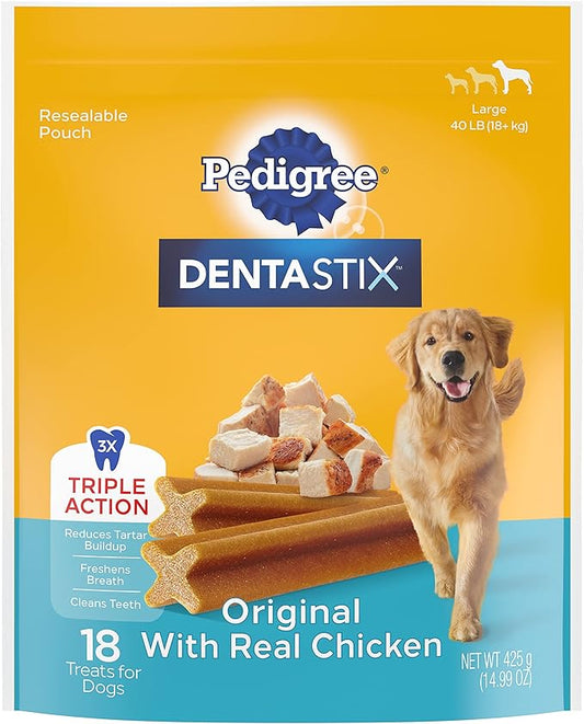 PEDIGREE DENTASTIX Large Dog Dental Treats Original Flavor Dental Bones, 14.99 oz. Pack (18 Treats)