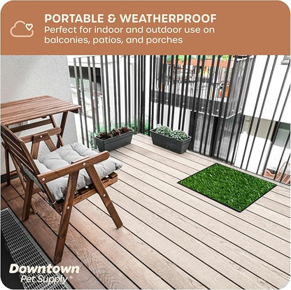 Downtown Pet Supply Dog Grass Pad with Tray, 16 x 20 - Outdoor and Indoor Potty System for Dogs with Replaceable Synthetic Grass Pee Turf - Portable and Waterproof Turf Dog Potty