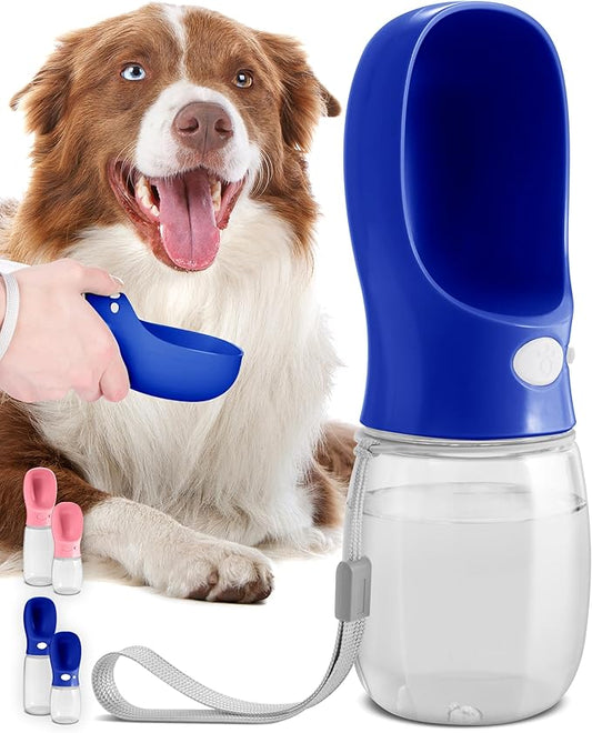 MalsiPree Dog Water Bottle Portable – Leak Proof and Lightweight Water Bottle for Dogs – Dog Travel Water Bottle with Bowl – Dog Walking Accessories (12OZ, Navy Blue)