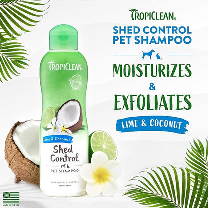 TropiClean Lime & Coconut Deshedding Dog Shampoo for Shedding Control | Natural Pet Shampoo Derived from Natural Ingredients | Cat Friendly | Made in the USA | 20 oz.