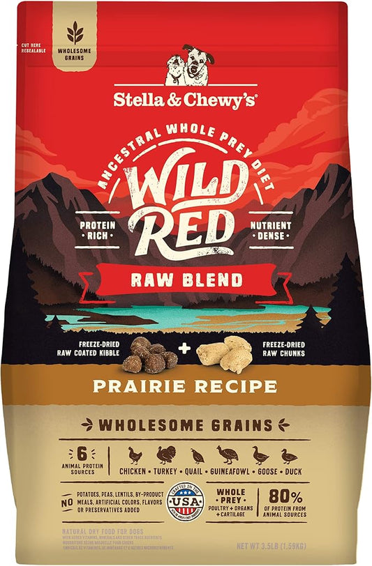 Stella & Chewy's Wild Red Dry Dog Food Raw Blend High Protein Wholesome Grains Prairie Recipe, 3.5 lb. Bag