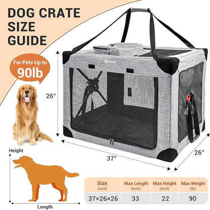 MIU COLOR Collaspsible Quick Set-up Dog Crate-37inch Portable Travel for Medium Dog,3-Door & Durable Mesh Windows and Soft mat,Indoor & Outdoor,Travel