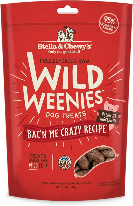 Stella & Chewy's Freeze-Dried Raw Wild Weenies Dog Treats – All-Natural, Protein Rich, Grain Free Dog & Puppy Treat – Great for Training & Rewarding – Bac’n Me Crazy Recipe – 11 oz Bag