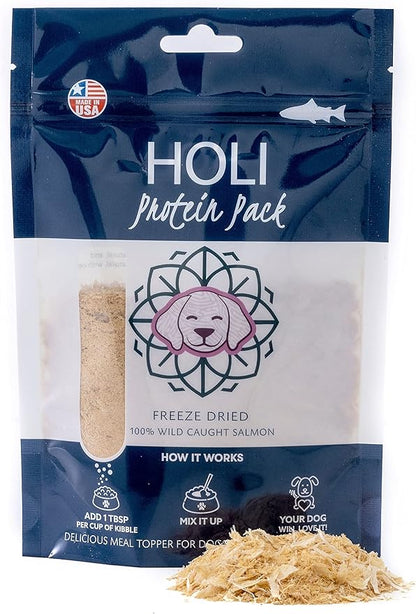 HOLI Freeze Dried Salmon Dog Food Topper - with Omega 3 & 6 - Single Ingredient, Human-Grade Wild Caught Salmon - Dog Food Flavor Enhancer for Picky Dogs – 100% All Natural - 6oz