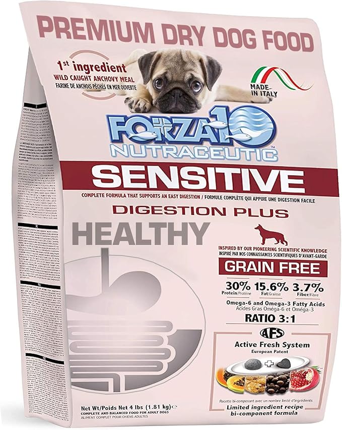 Forza10 Sensitive Digestion Grain Free Dry Dog Food, Complete and Balanced Dog Food for Adult Dogs with Digestive and Stomach Issues, 4 Pound Bag