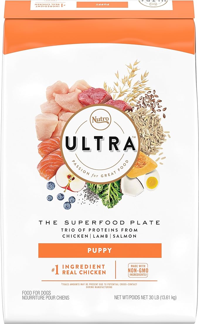 NUTRO ULTRA High Protein Natural Dry Dog Puppy Food with a Trio of Proteins from Chicken Lamb and Salmon, 30 lb. Bag