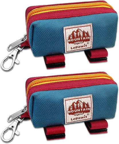 Dog Poop Bag Holder Zippered Pouch, Portable Dog Poop Bag Dispenser with 1 Metal Clip, Fashion Color Matching Canvas Waste Bag Holder for Leashes - 2pack