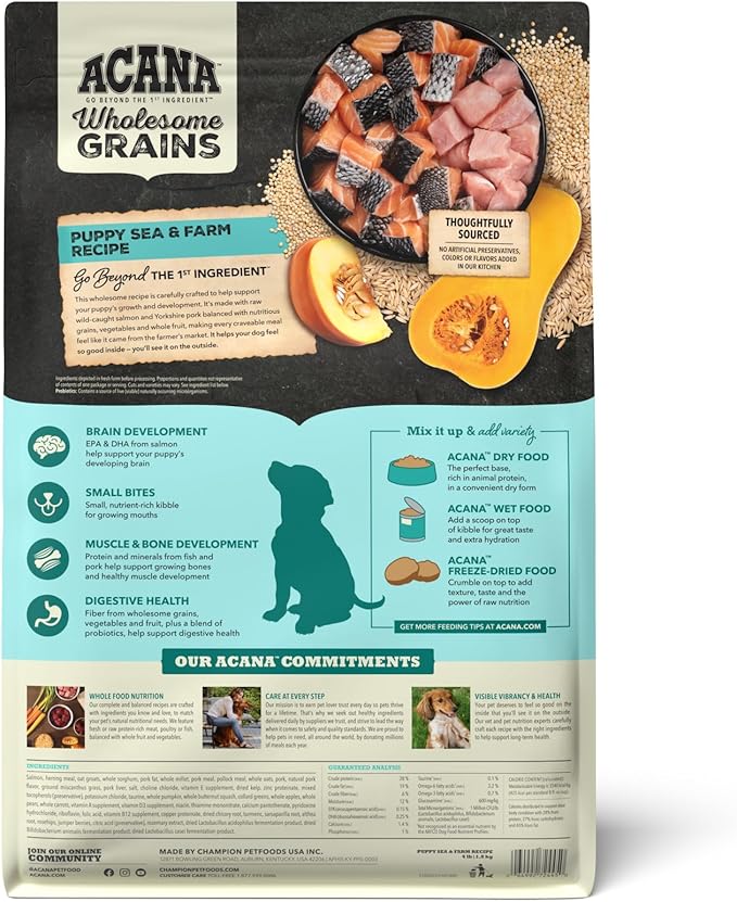 ACANA™ Wholesome Grains Dry Dog Food Puppy Sea & Farm Recipe, 4lb (Pack of 2)