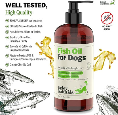 Wild Caught Fish Oil for Dogs - 16oz - Omega 3-6-9, GMO Free - Reduces Shedding, Supports Skin, Coat, Joints, Heart, Brain, Immune System - Highest EPA & DHA Potency - Only Ingredient is Fish