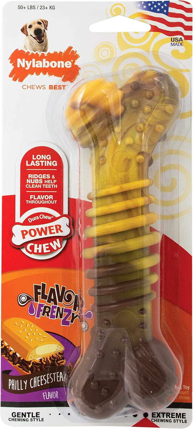 Nylabone Power Chew Flavor Frenzy Knuckle Bone Chew Toy for Dogs, Indestructible Chew Toys for Aggressive Chewers, Philly Cheesesteak Flavor, X-Large/Souper - 50+ lbs. (1 Count)