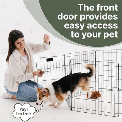 Premium Dog playpen - Foldable Metal Pet Playpen with 8 24x24In Panels, Dog Exercise Pen with Door, Dog Play Pen Indoor/Outdoor, Puppy Playpen 61x24 Inches, X pens for Dogs, Black