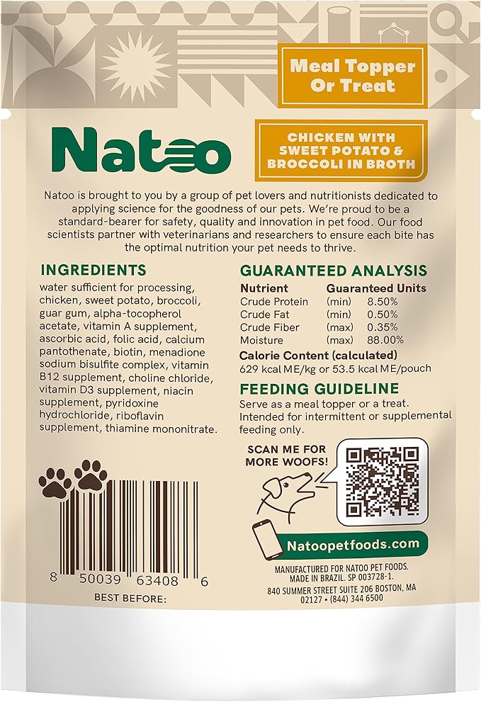 NATOO Dog Food Topper for Picky Eaters & Dog Treat (Chicken, Sweet Potato & Broccoli), Dog Toppers for Dry Food, Wet Meal Toppers for Dogs & Puppies, Limited Ingredient Dog Food, 3 oz (Case of 20)
