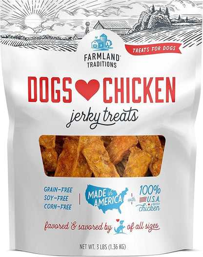 Farmland Traditions Dogs Love Chicken Premium TWO INGREDIENTS Jerky Treats for Dogs (3 lbs USA Raised Chicken)