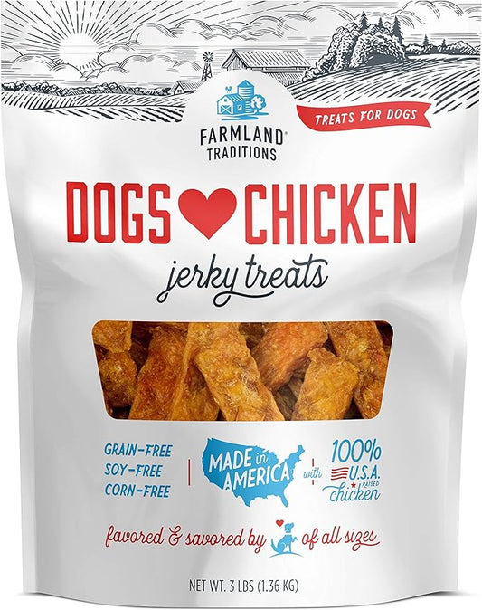 Farmland Traditions Dogs Love Chicken Premium TWO INGREDIENTS Jerky Treats for Dogs (3 lbs USA Raised Chicken)