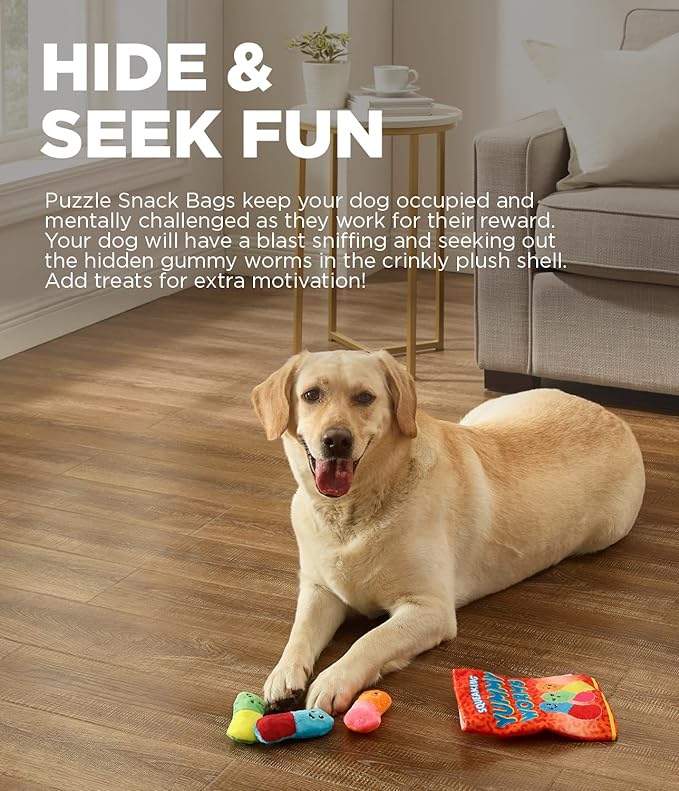 Outward Hound Snack Bag Yummy Worms Puzzle Squeaky Dog Toys