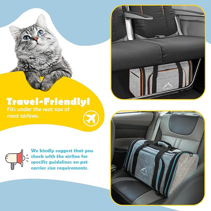 Pet Carrier Airline Approved Pet Carrier,4 Sides Expandable Cat Carrier Bag Large Soft Sided Pet Travel Carrier Dog Carrier Backpack with Remove Fleece Pad (Large, Orange)