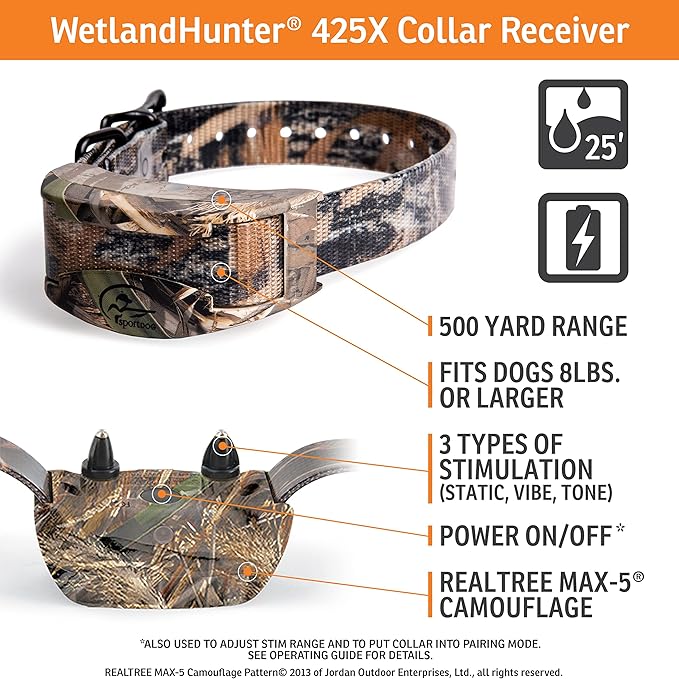 SportDOG Brand WetlandHunter 425X Camouflage Remote Trainer with Additional Shock Collar - 500 Yard Range - Train 2 Dogs - Rechargeable with Static, Vibe, and Tone