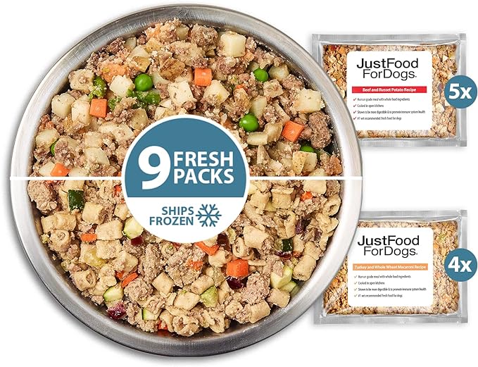 JustFoodForDogs Frozen Fresh Dog Food Topper Starter Pack, Beef & Turkey Human Grade Dog Food Recipes, 5.5 oz (Pack of 9)