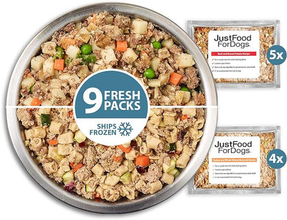JustFoodForDogs Frozen Fresh Dog Food Topper Starter Pack, Beef & Turkey Human Grade Dog Food Recipes, 5.5 oz (Pack of 9)