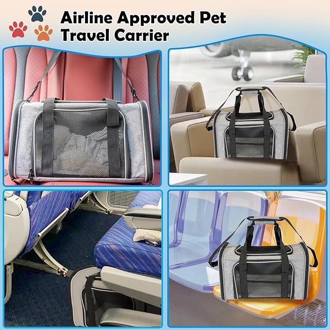 Dog Cat Carrier Pet Carriers for Small Medium Large Cats Dogs Carrier Soft Sided Small Puppy Dog Carrier Portable Foldable Airline Approved Dog Cat Travel Carrier Grey Black M