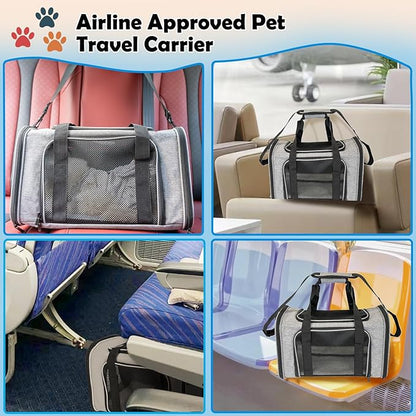 Dog Cat Carrier Pet Carriers for Small Medium Large Cats Dogs Carrier Soft Sided Small Puppy Dog Carrier Portable Foldable Airline Approved Dog Cat Travel Carrier Grey Black M