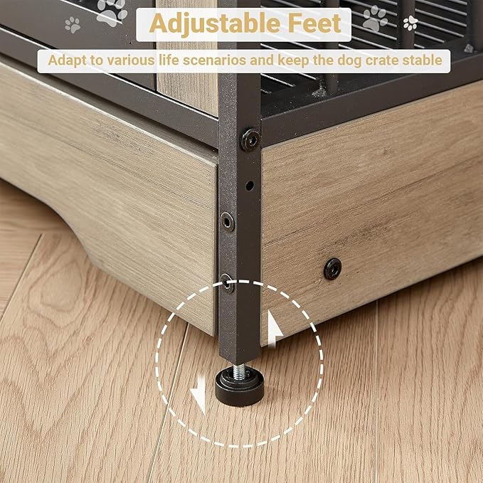 75'' Double Dog Crate Furniture for 2 Large Dogs, Heavy Duty Dog Crate, Furniture Style Dog Crate End Table, Wood Crates for Dogs Kennel Indoor, Decorative Dog Crate with Double Door, Grey