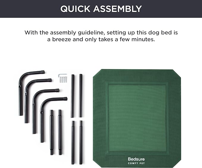 Bedsure Medium Elevated Cooling Outdoor Dog Bed - Raised Dog Cots Beds for Medium Dogs, Portable Indoor & Outdoor Pet Hammock Bed with Skid-Resistant Feet, Frame with Breathable Mesh, Green, 43 inches