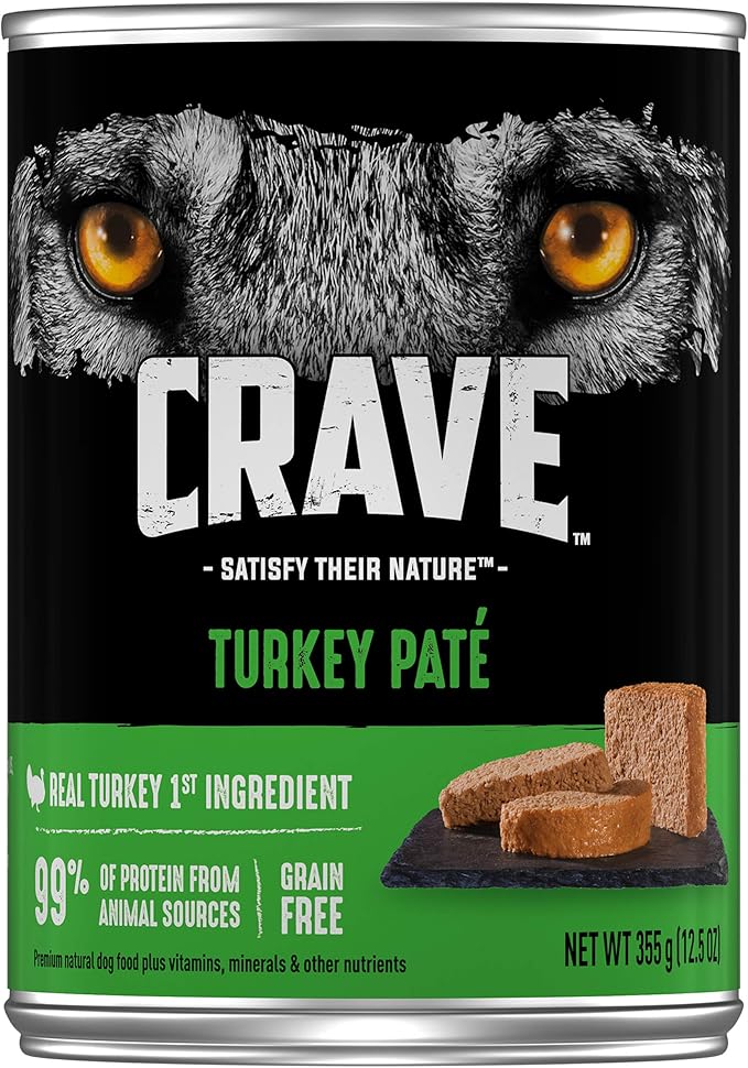 CRAVE Grain Free Adult Canned High Protein Natural Soft Wet Dog Food Turkey Paté, (12) 12.5 oz. Cans
