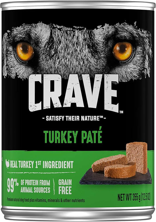 CRAVE Grain Free Adult Canned High Protein Natural Soft Wet Dog Food Turkey Paté, (12) 12.5 oz. Cans